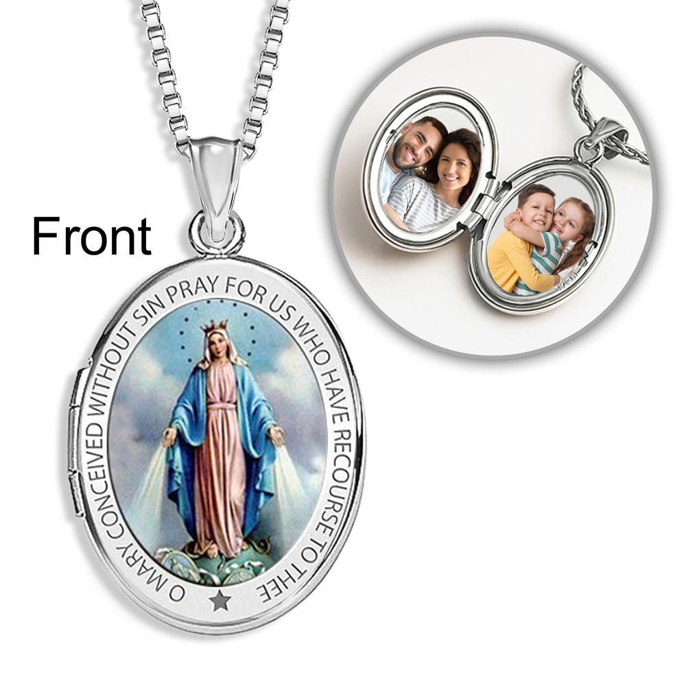 Sterling Silver Miraculous Medal Exclusive Color Oval Locket