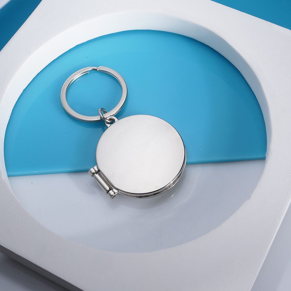 Round Stainless Steel Key Chain Photo Locket