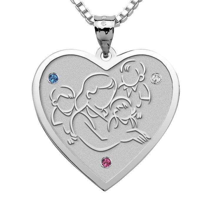 Mother with Three Sons - Heart Pendant with Birthstones