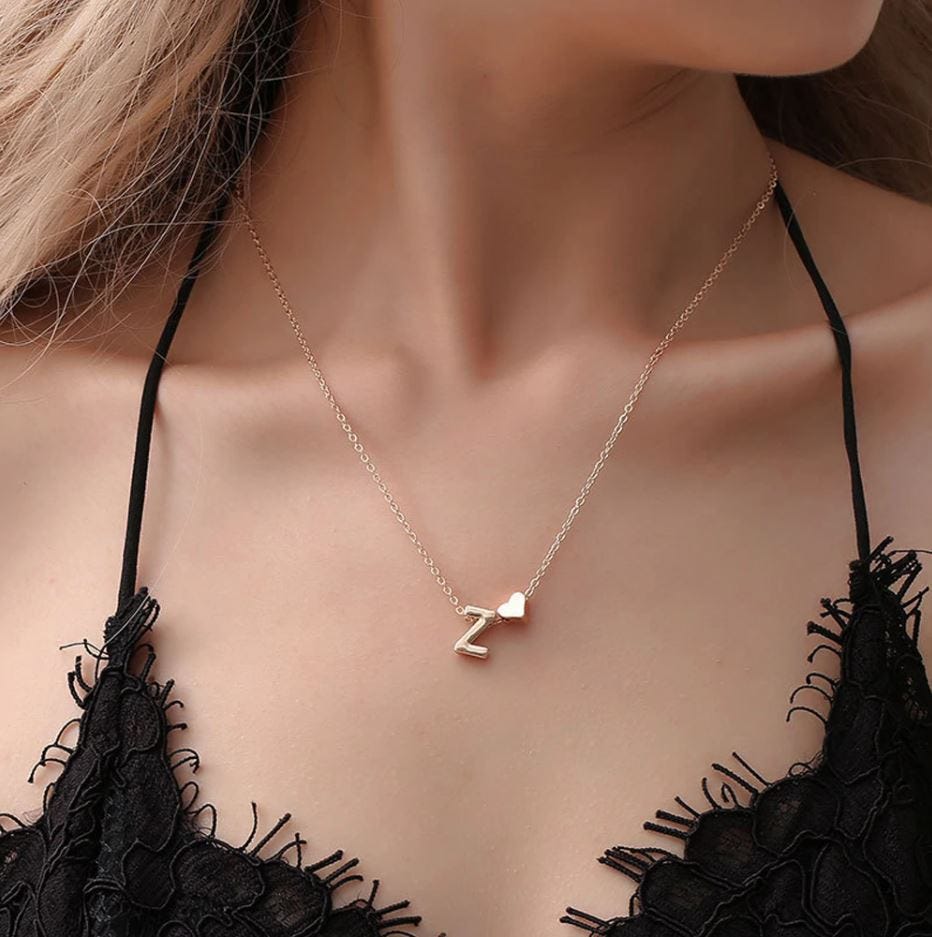 Petite Heart Initial Necklace with Chain