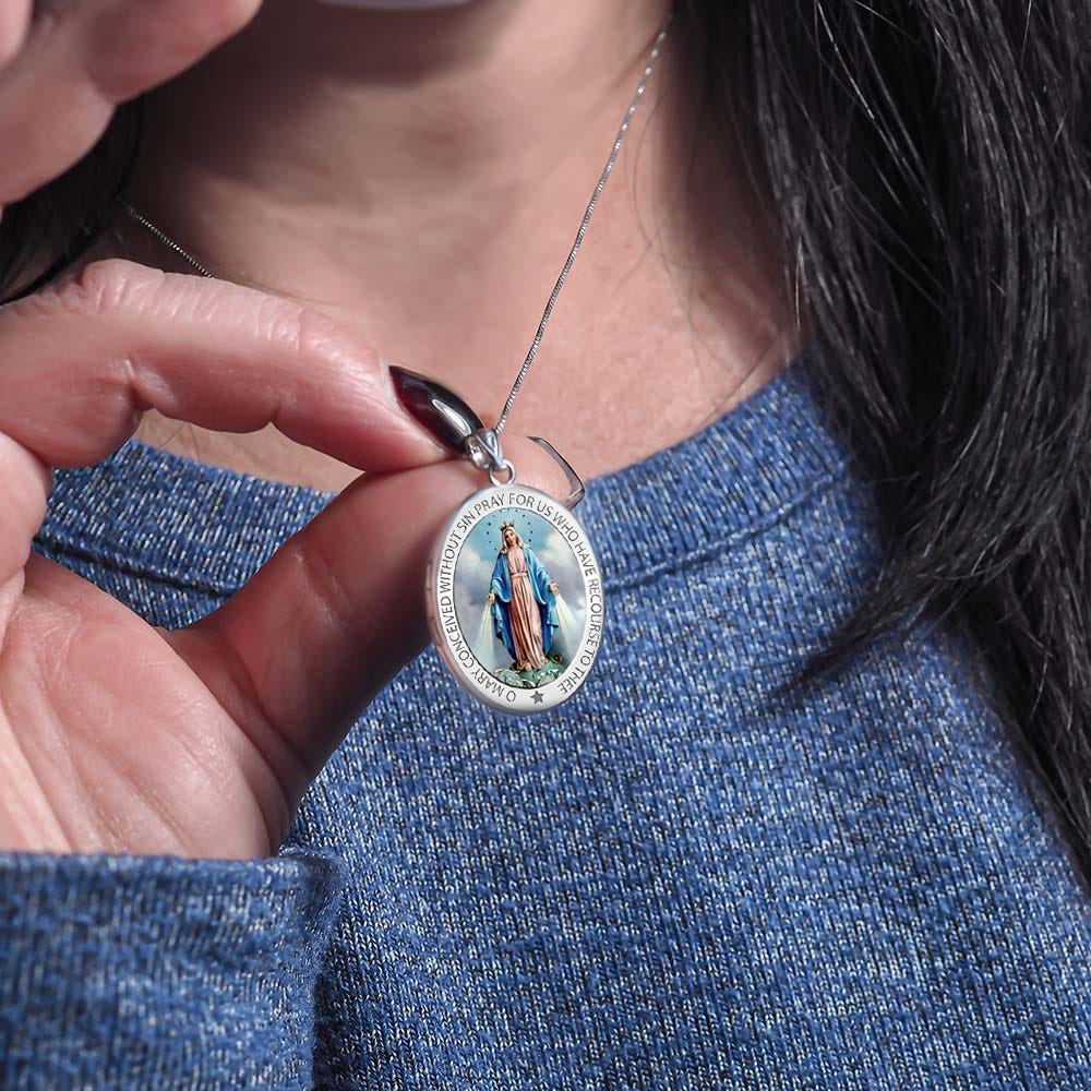 Sterling Silver Miraculous Medal Exclusive Color Oval Locket