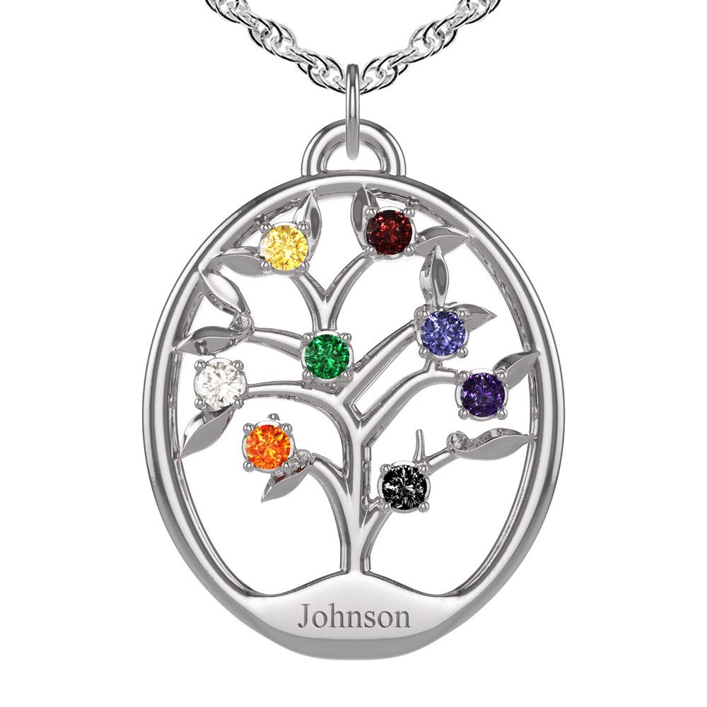 Personalized Family Tree Pendant with up to 15 Birthstones