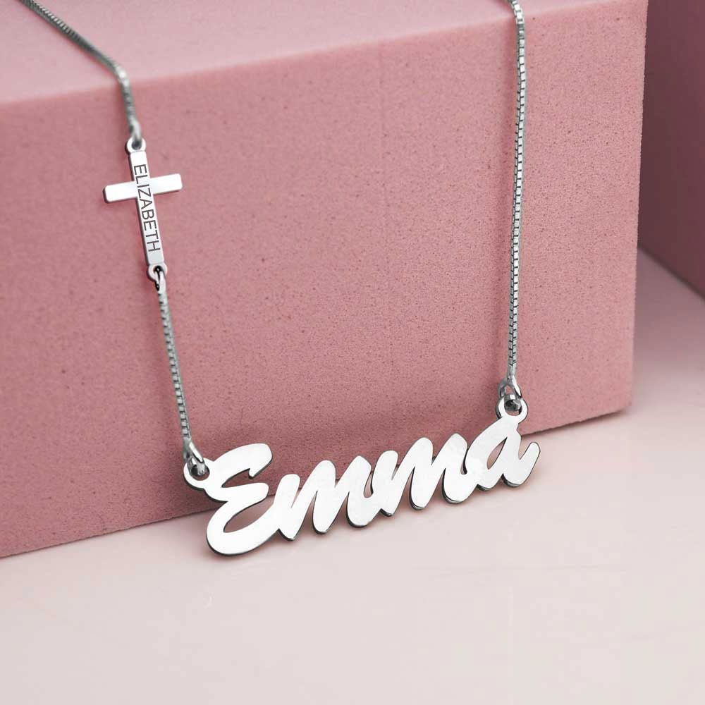 Cross Charm Personalized Name Necklace