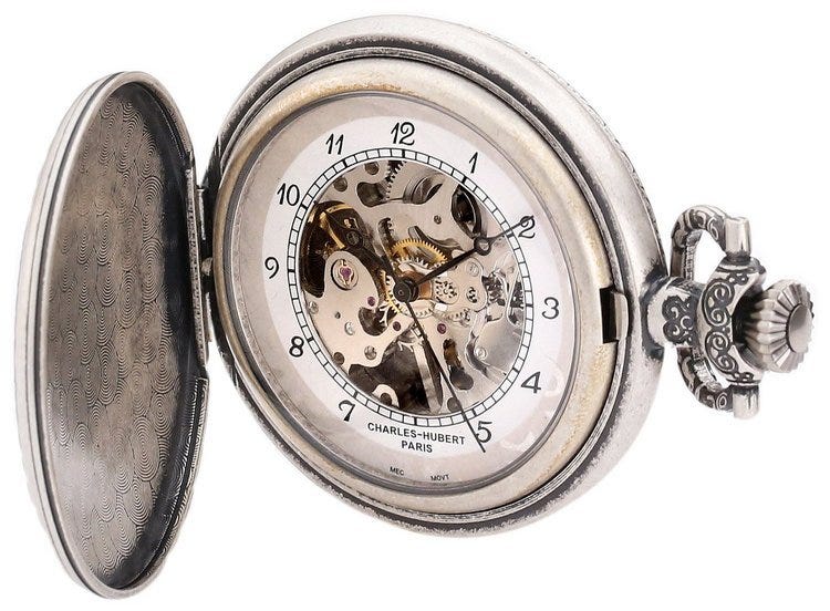 Charles-Hubert Paris Antique Chrome Finish Hunter Case Mechanical Pocket Watch