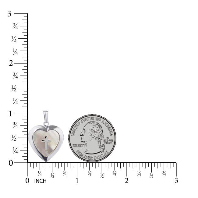 Sterling Silver Mother of Pearl Cross Heart Photo Locket