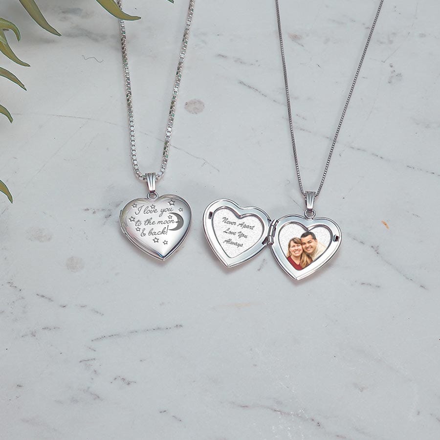 14K White Gold " To The Moon & Back  "Photo Locket