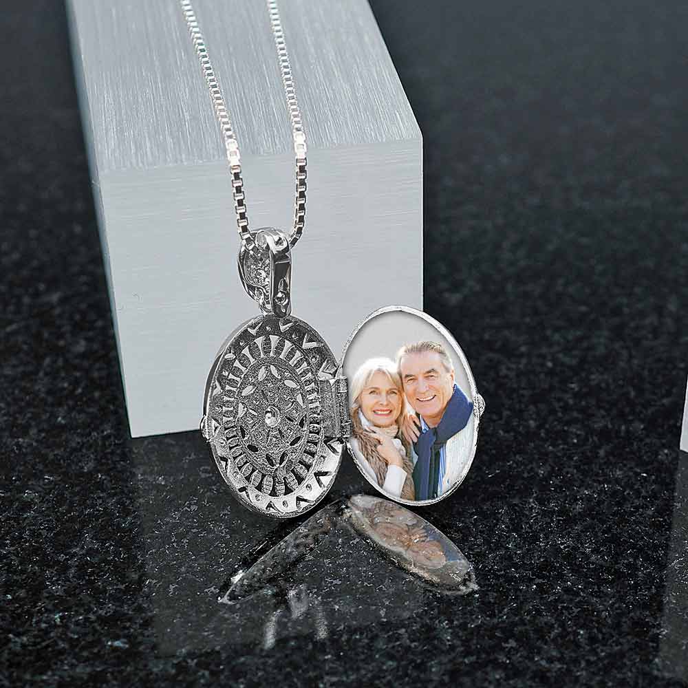Sterling Silver Cubic Zirconia or CZ Oval Photo Locket