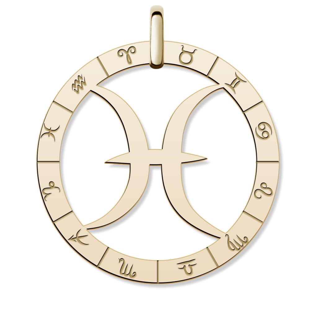 Cutout Round Pisces Symbol Charm or Pendant