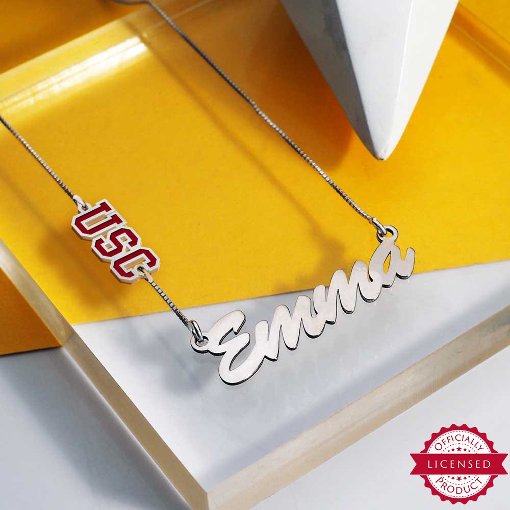 USC Color Enamel Custom Charm Name Necklace