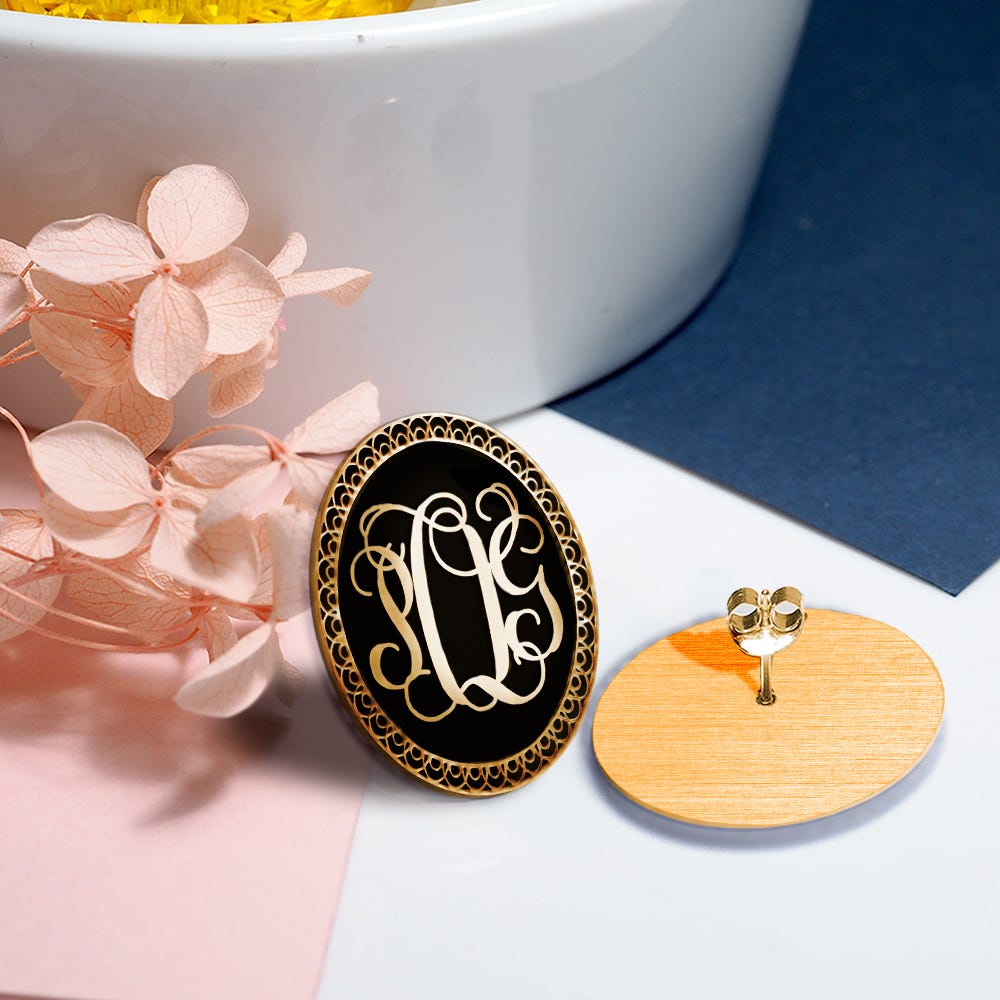 Black Monogram Script Earrings