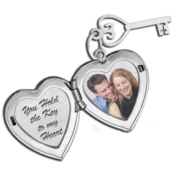 Sterling Silver Key Charm Heart Photo Locket