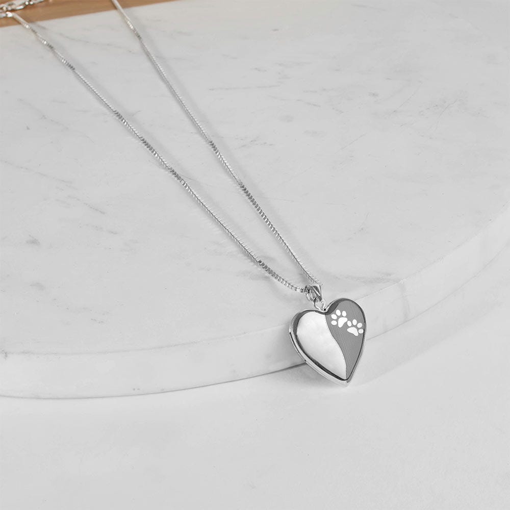 Sterling Silver Paw Prints Heart Photo Locket