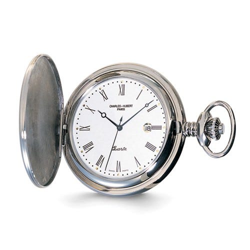 Stainless Steel Hunter Case Quartz Pocket Watch