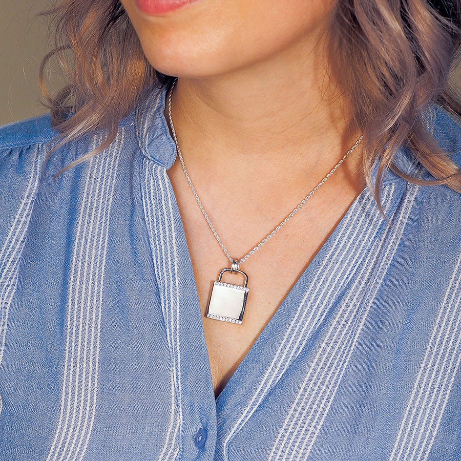 Exclusive Sterling Silver CZ Padlock Photo Locket