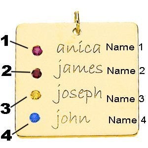 Personalized with Four Birthstones Square Pendant