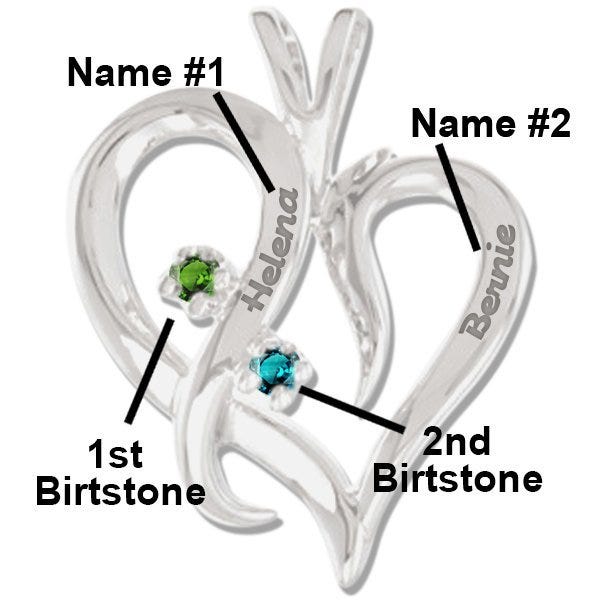 Personalized Couple's Heart Pendant w/ Birthstones