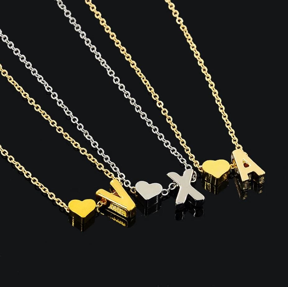 Petite Heart Initial Necklace with Chain