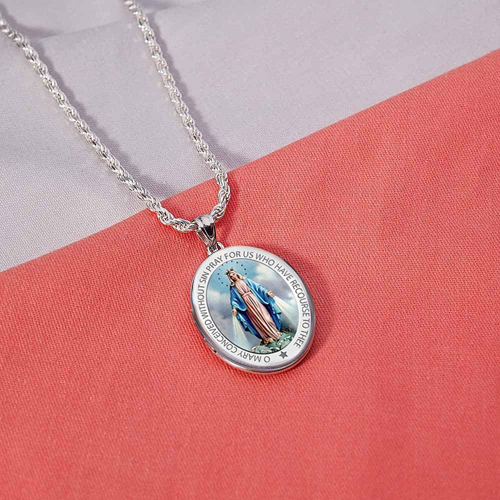 Sterling Silver Miraculous Medal Exclusive Color Oval Locket