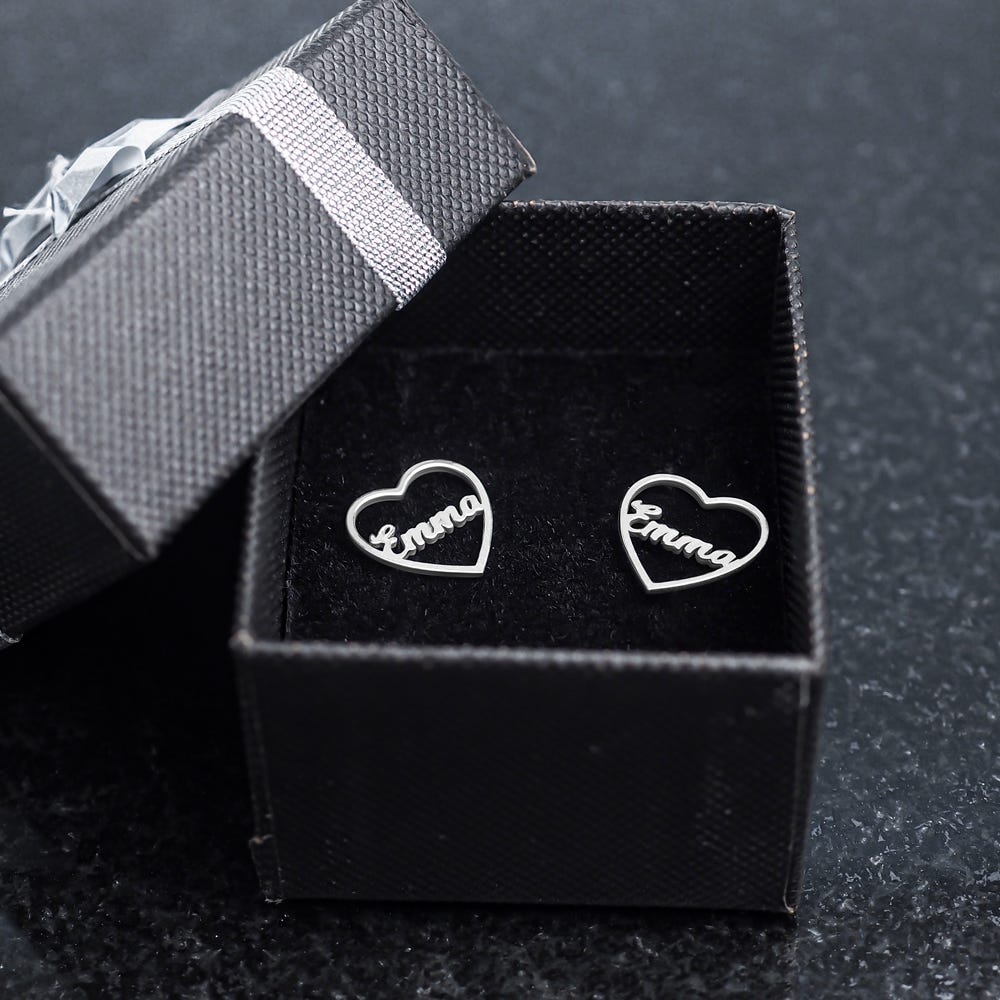 Heart Name Script Earrings