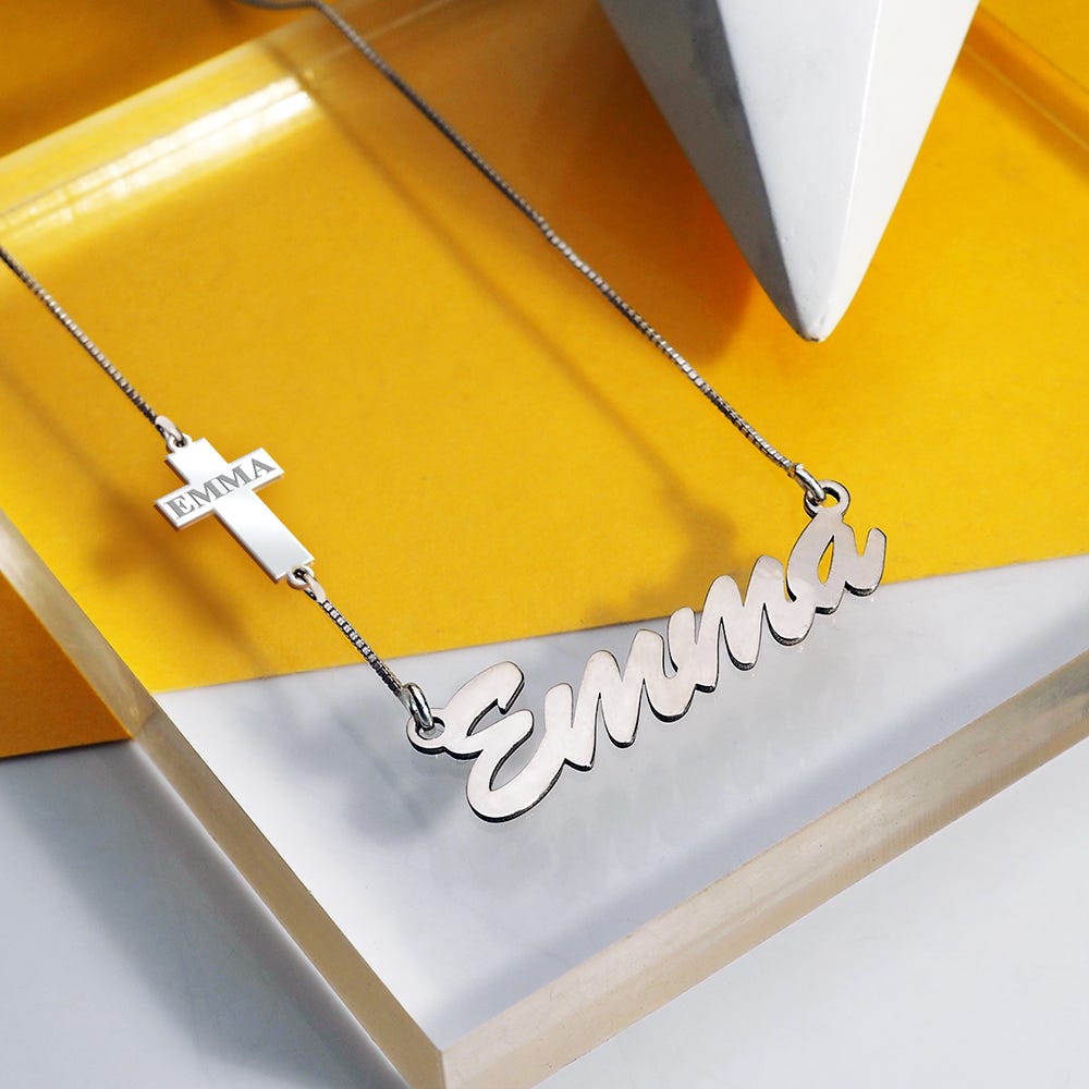 Name Necklace w/ Cross Charm & Name