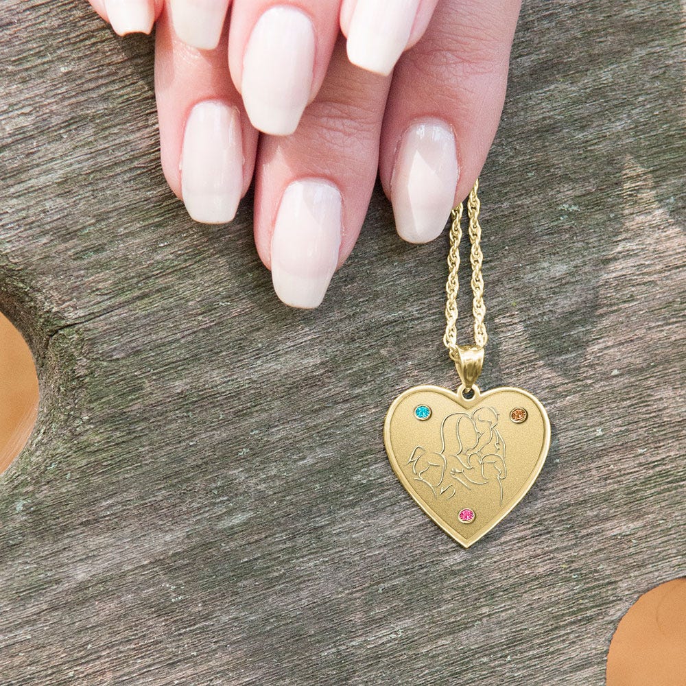 Mother with Three Daughters - Heart Pendant with Birthstones