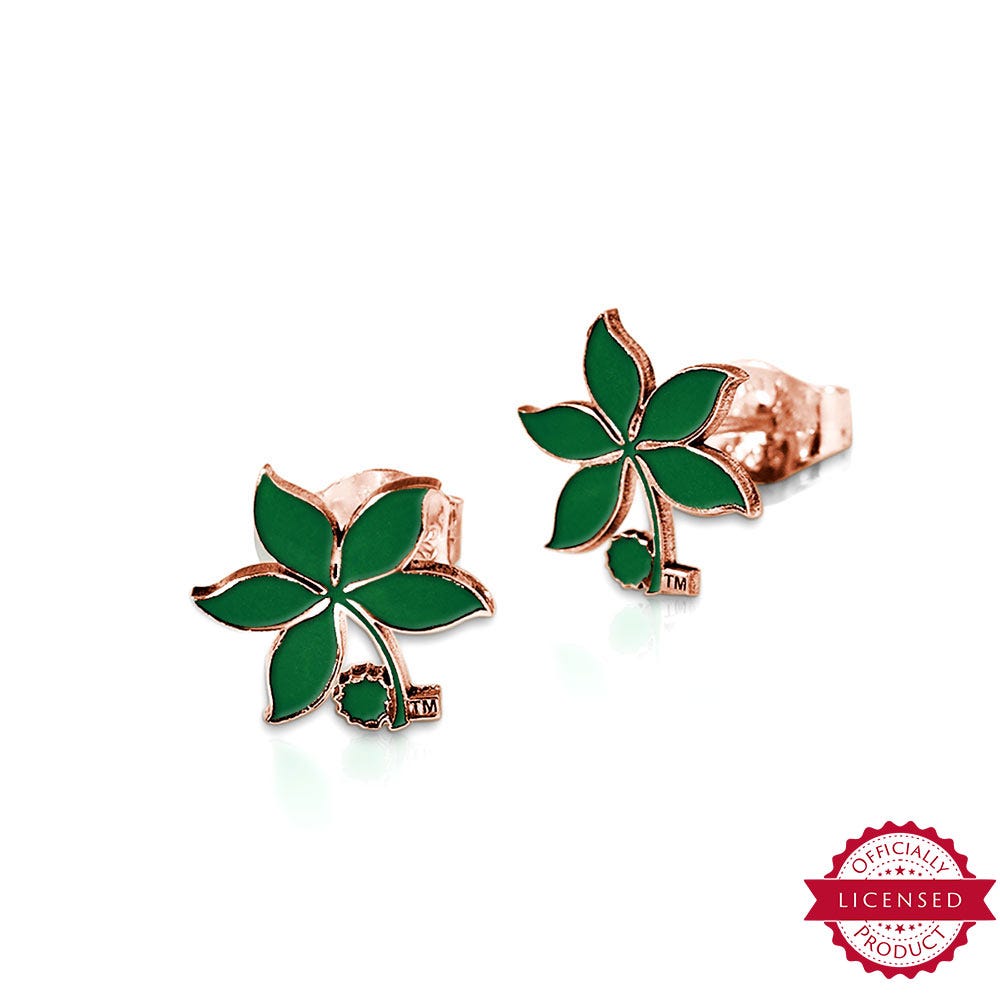 Pair Of Ohio State Logo Green Leaf Earrings