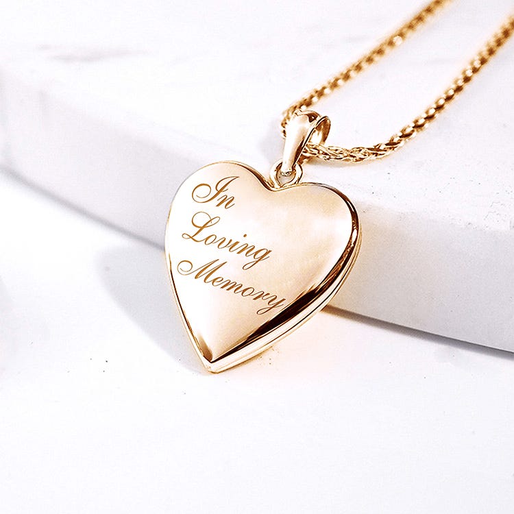 Yellow Gold In Loving Memory Heart Photo Locket