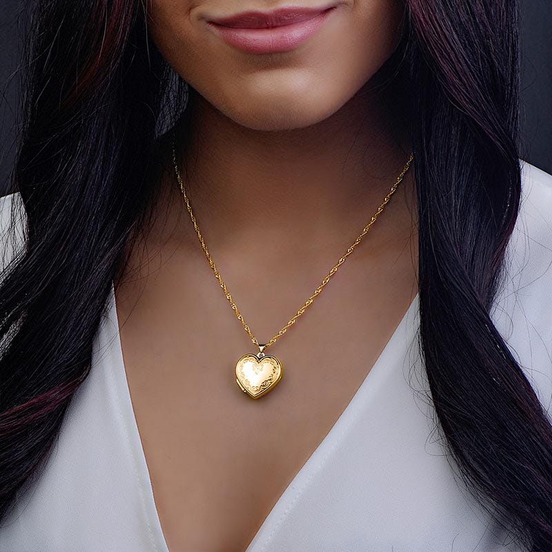 Solid 14k Yellow Gold Floral Heart Photo Locket
