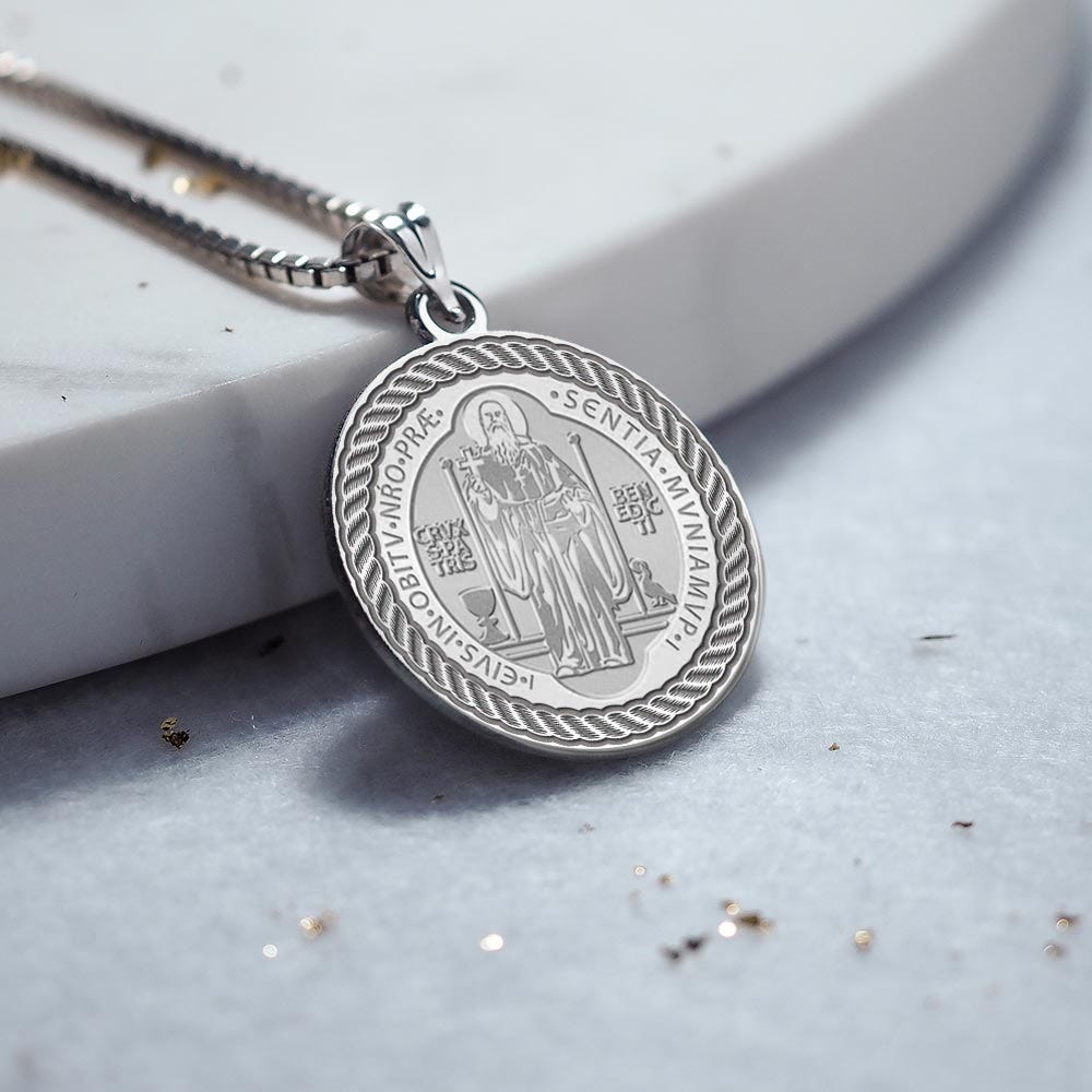 Saint Benedict Round Rope Border Religious Medal
