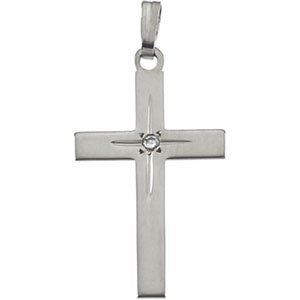 14k White Gold Cross Pendant with Diamond