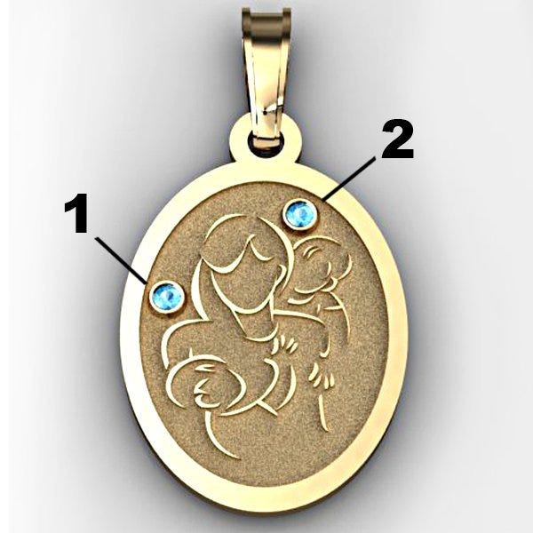 Mother with Two Sons - Oval Pendant with Birthstones