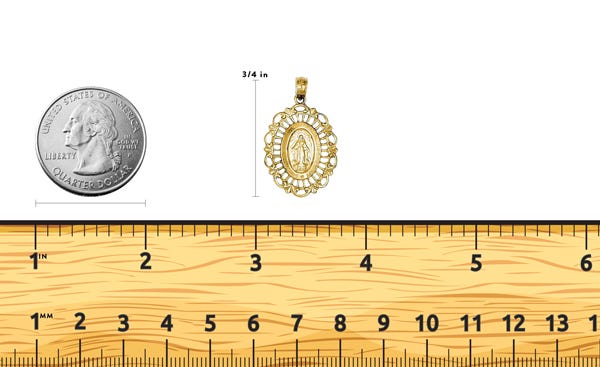 14K Yellow Gold Medium Scalloped Oval Miraculous  Medal Cut-Out Pendant