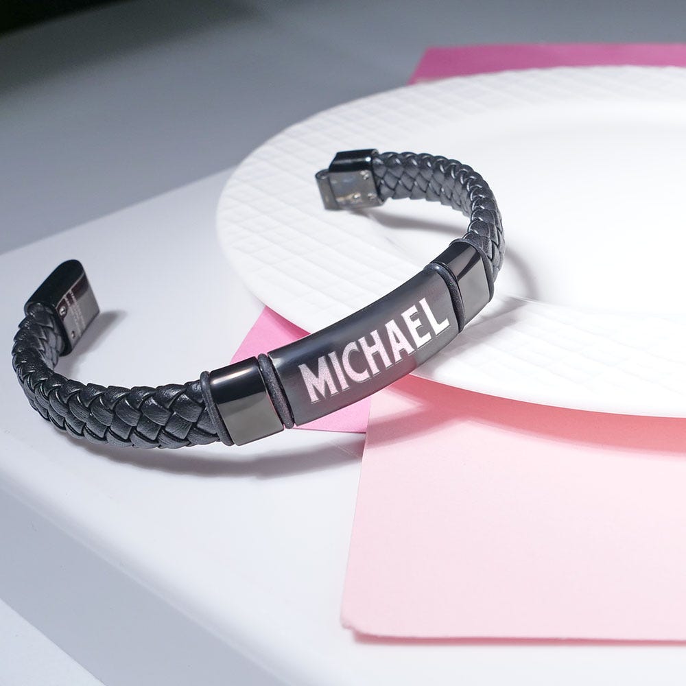 Black Leather ID Bracelet