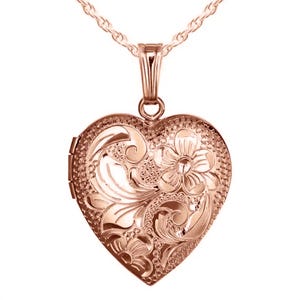 14k Gold Floral Heart Photo Locket