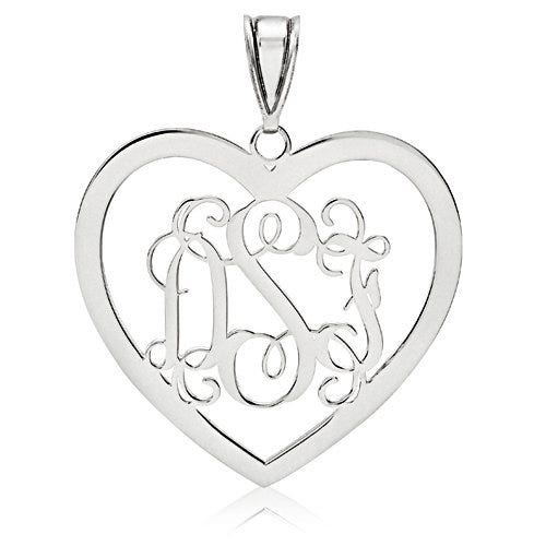Heart Shaped Vine Script 3 Letter Monogram Cut-Out Pendant