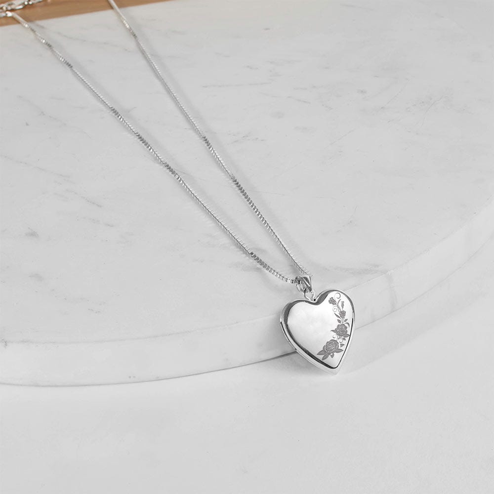 Sterling Silver Roses Heart Photo Locket