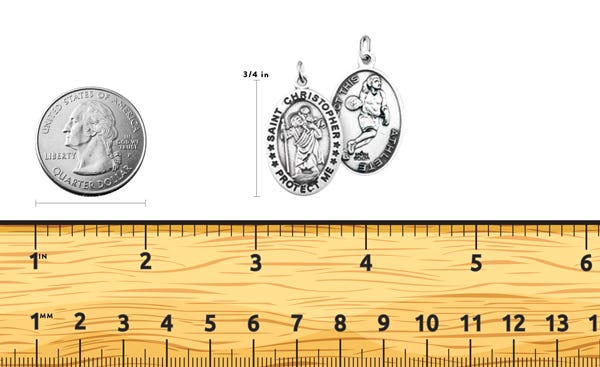 Sterling Silver Saint Christopher Double Sided Female Basketball Oval Religious Medal w/ Chain