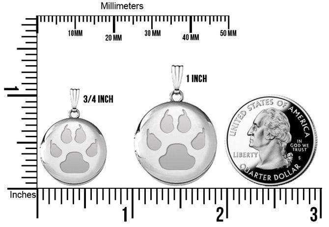 Sterling Silver Cat Paw Print Round Photo Locket