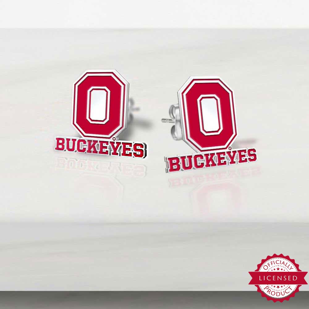 Pair Of Color Enamel Ohio State Buckeye O Earrings