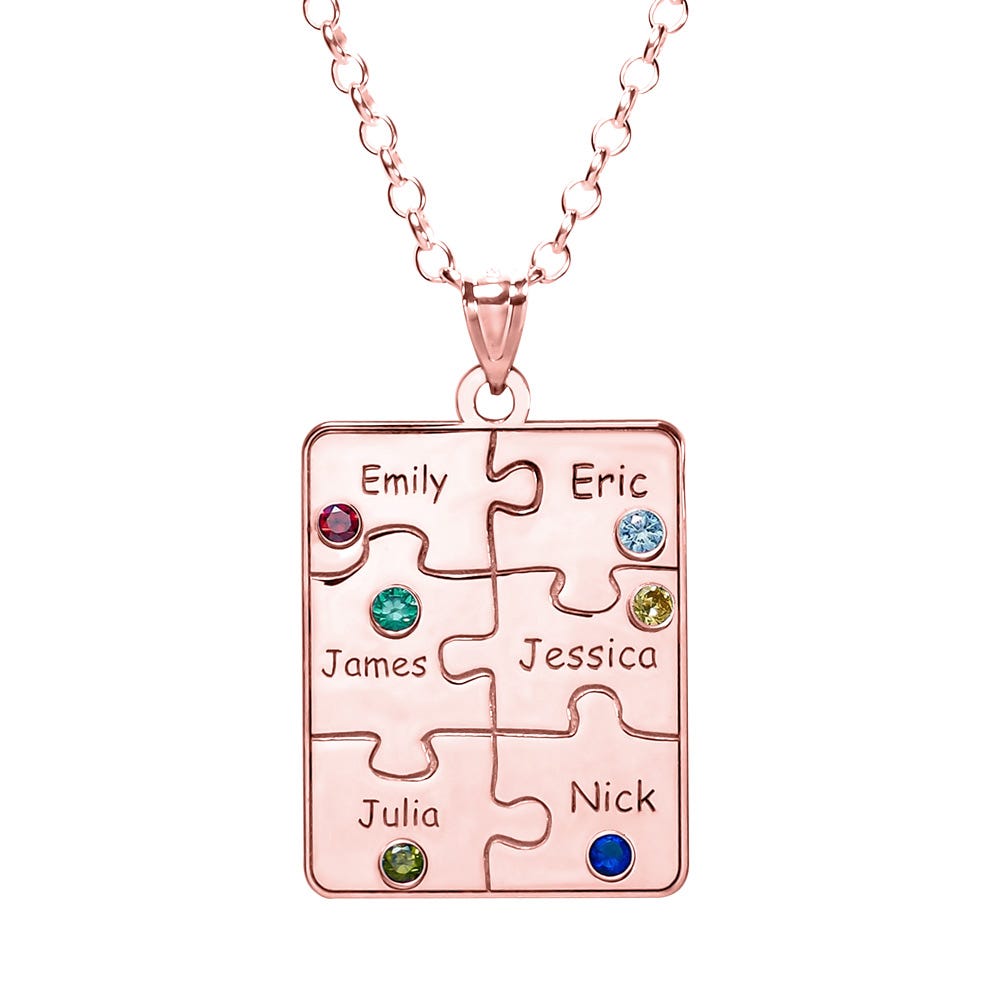Personalized Family Six Piece Jigsaw Puzzle Pendant- Includes 18 Inch Chain