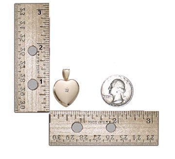 Solid 14k Yellow Gold Premium Weight Heart Photo Locket with Diamond