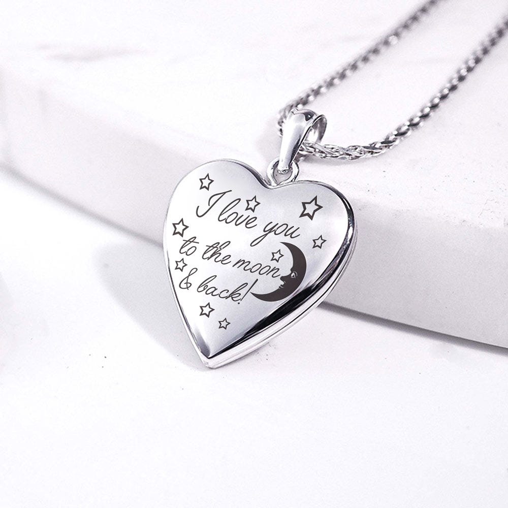 14K White Gold " To The Moon & Back  "Photo Locket