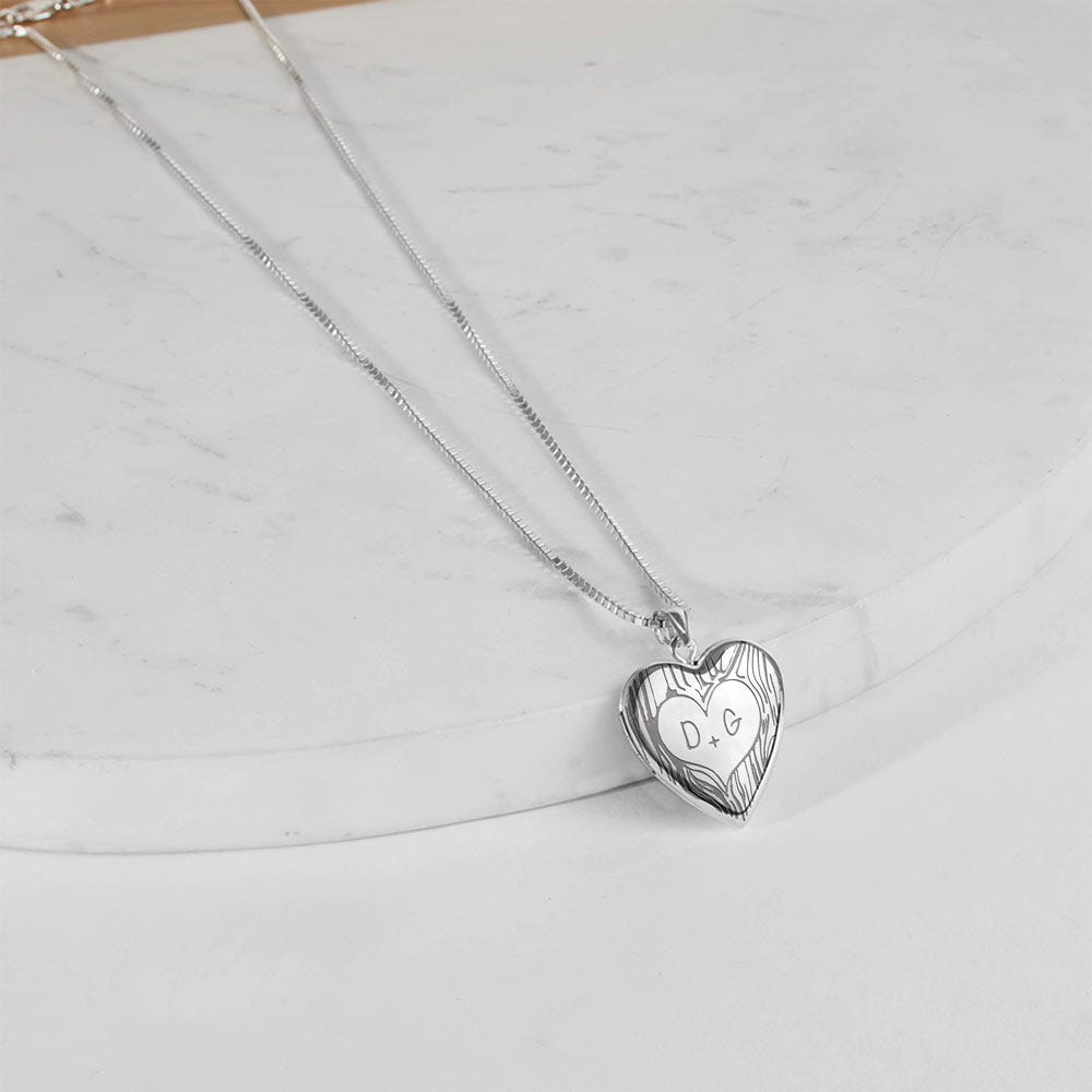 Sterling Silver Couples Tree Carving Heart Photo Locket