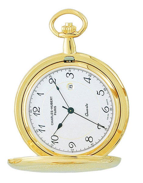 Gold-Plated Polished Finish Hunter Case Quartz Pocket Watch