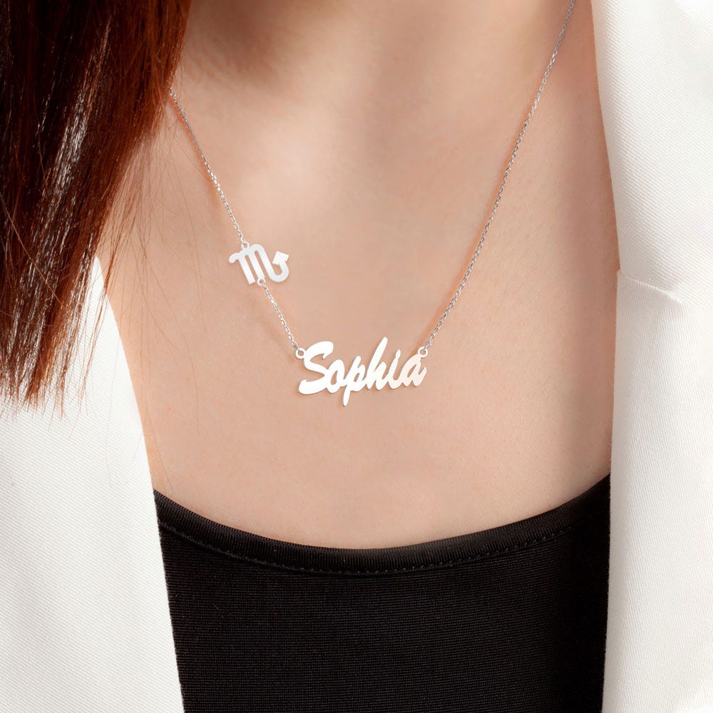 Personalized Name Necklace with Zodiac Charm