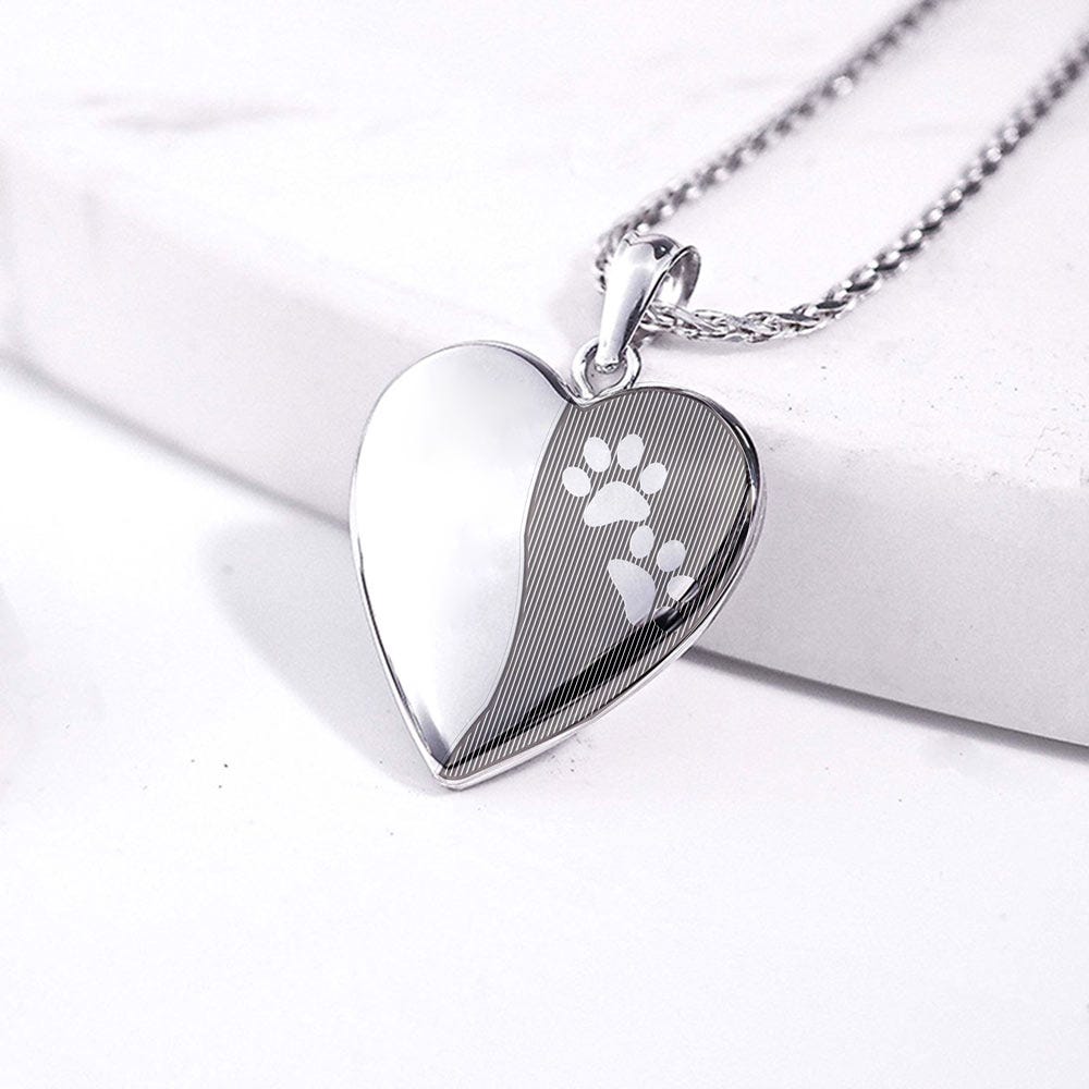 Sterling Silver Paw Prints Heart Photo Locket