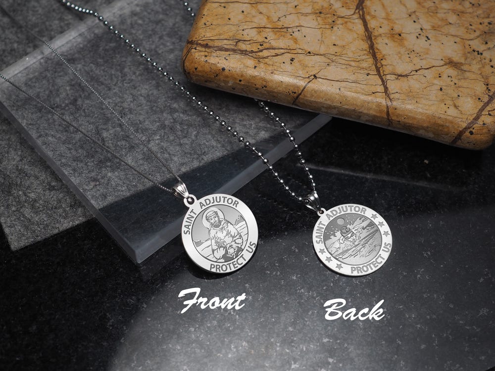 Saint Adjutor Doubles Sided Male Swimmer Round Religious Medal - "EXCLUSIVE"
