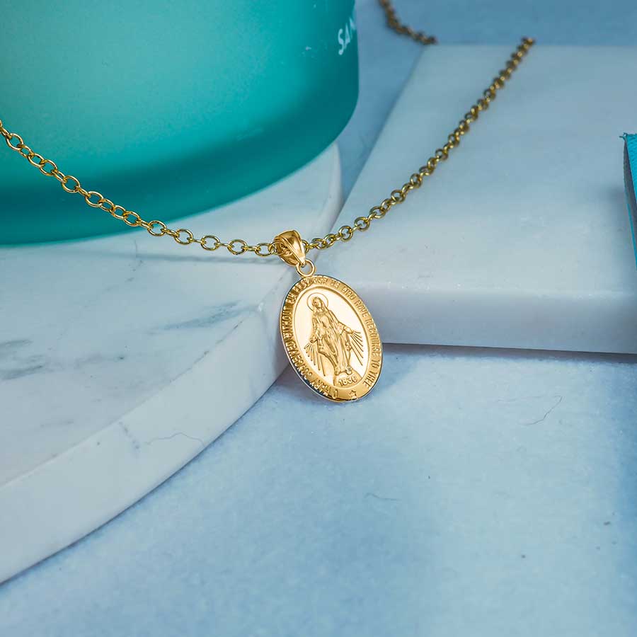 14K Yellow Gold Oval Miraculous Medal