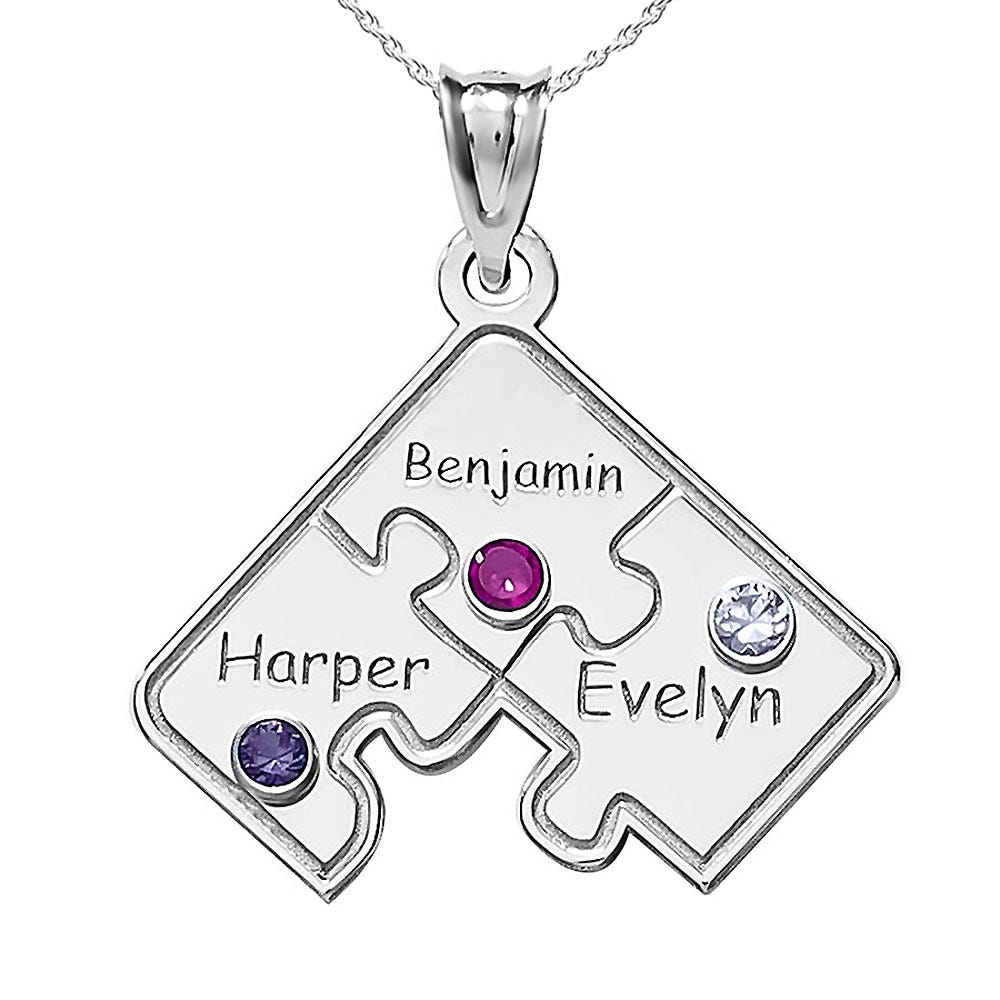 Personalized Family Three Piece Jigsaw Puzzle Pendant- Includes 18 inch Chain