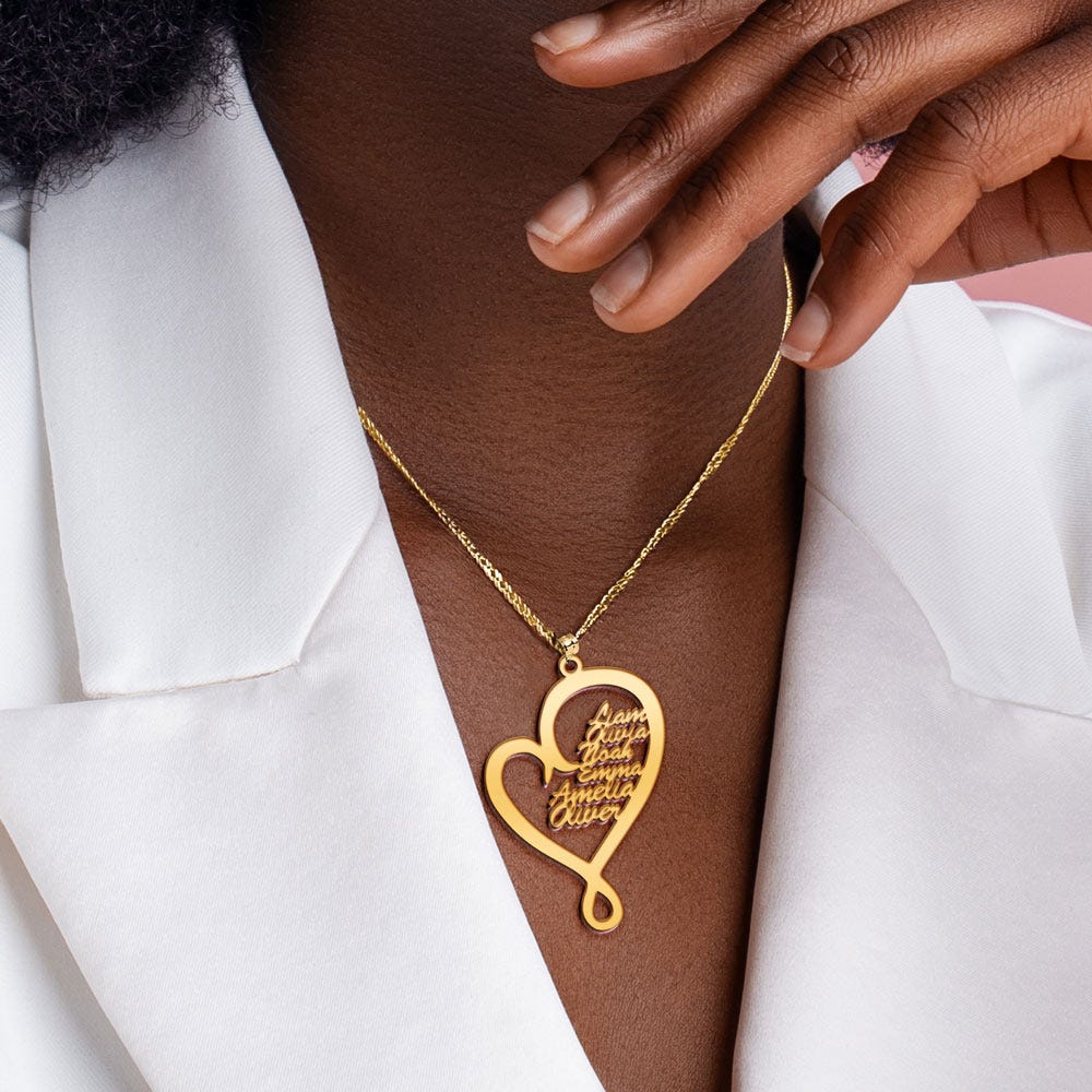 Personalized Family Hugging Heart Pendant with up to 8 Names